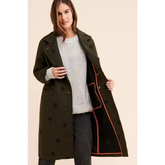 NWOT Anthropologie Wool Blend Green Star Double Face Trench Coat Olive Size M - Picture 2 of 14